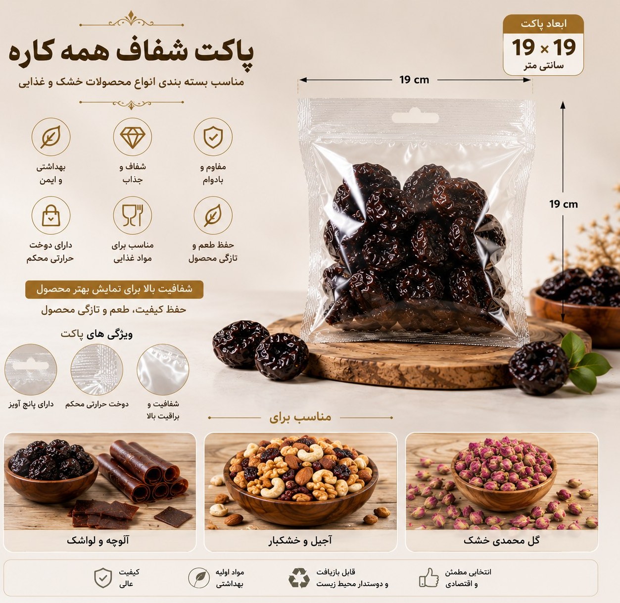 پاکت 3 بر دوخت (شفاف) سایز 19 در 19 گاما پک